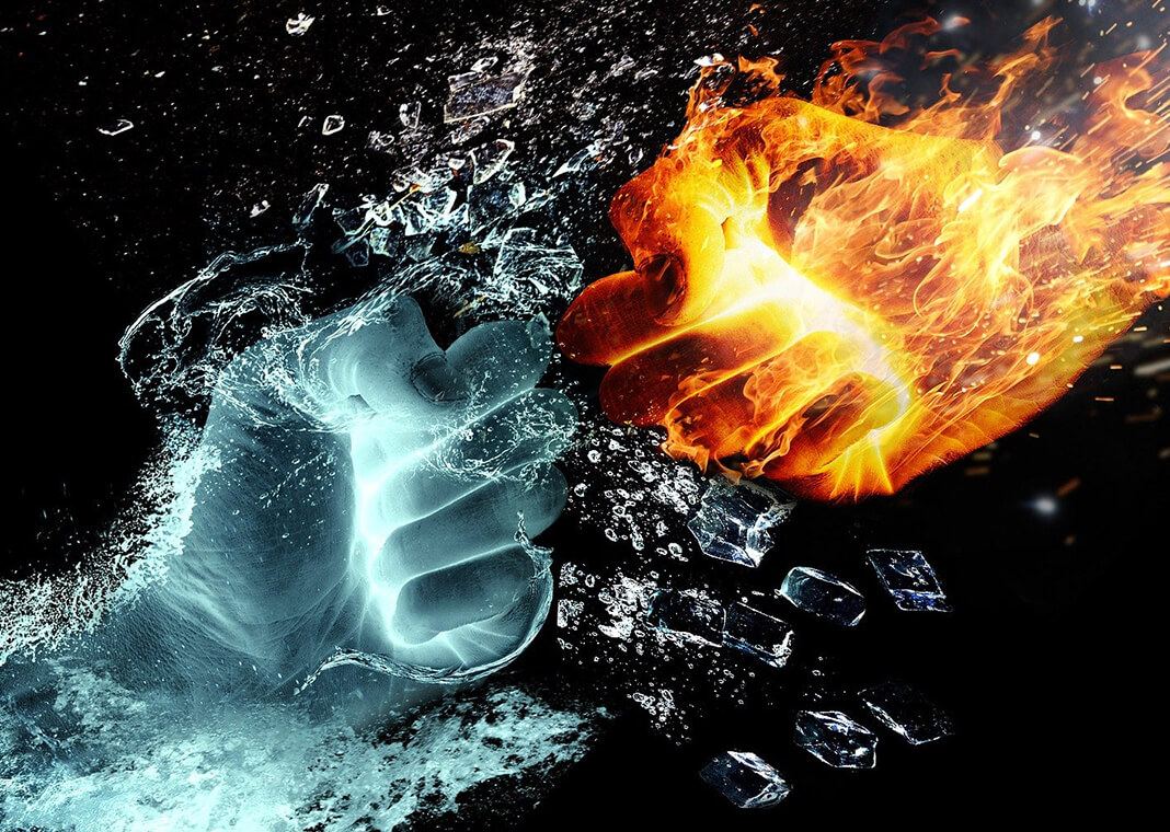 fire and ice fists clash - image by thommas68 from Pixabay