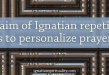 "The aim of Ignatian repetition is to personalize prayer." - quote on repeating pattern background