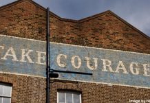 "Take Courage" painted on building - image by Nick Webb under CC BY 2.0