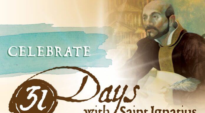Celebrate 31 Days with St. Ignatius - text next to image of St. Ignatius Loyola