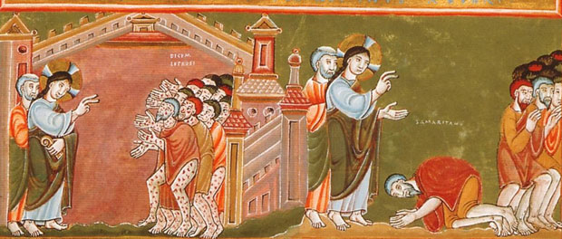 Cleansing of the Ten Lepers - Codex Aureus Epternacensis (public domain via Wikimedia Commons)