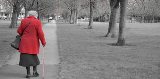 elderly woman walking