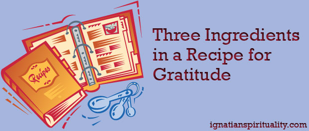 recipe book with article title, "Three Ingredients in a Recipe for Gratitude"