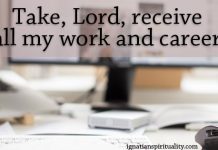 Take, Lord, receive all my work and career. - words over computer-desk scene