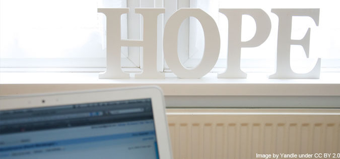 hope - letters sitting on windowsill