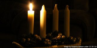 First Sunday of Advent candle lit - image by Susanne Nilsson (cropped) under CC BY-SA 2.0