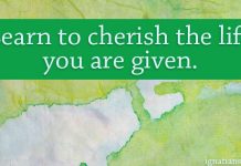 Learn to cherish the life you are given. - quote on green-blue background