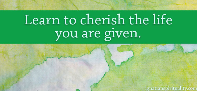 Learn to cherish the life you are given. - quote on green-blue background
