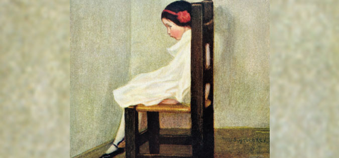 girl pouting in corner