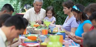 family eating outdoors