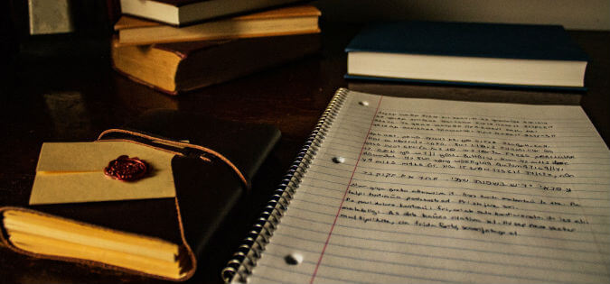 journals and other books and papers on desk