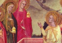 The Three Marys at the Sepulchre detail from the San Pier Maggiore Altarpiece by Jacopo di Cione