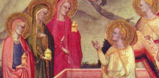 The Three Marys at the Sepulchre detail from the San Pier Maggiore Altarpiece by Jacopo di Cione