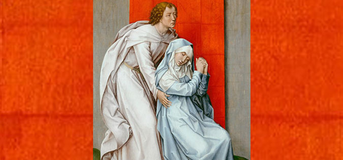 "The Crucifixion, with the Virgin and Saint John the Evangelist Mourning" by Rogier van der Weyden (cropped)