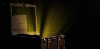 treasure box with light shining out of it
