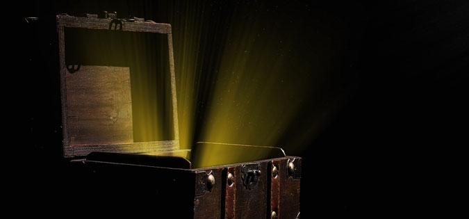 treasure box with light shining out of it