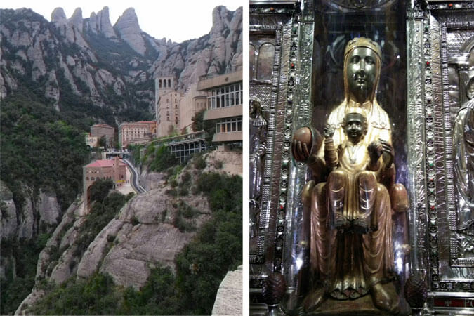 view of Montserrat in Spain and Our Lady of Montserrat