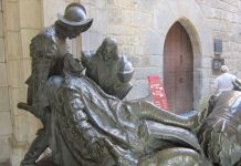 wounded St. Ignatius - statue at Loyola castle in Spain