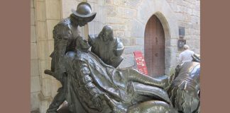 wounded St. Ignatius - statue at Loyola castle in Spain
