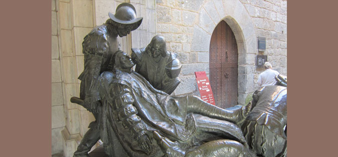 wounded St. Ignatius - statue at Loyola castle in Spain