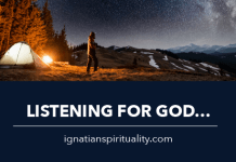 person camping - text: Listening for God