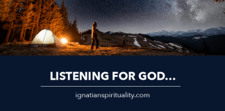 person camping - text: Listening for God