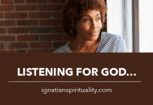 reflective woman - text: Listening for God