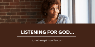 reflective woman - text: Listening for God