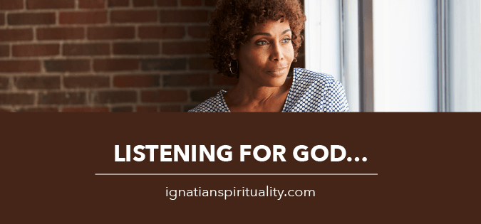 reflective woman - text: Listening for God