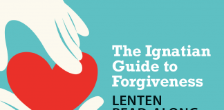 The Ignatian Guide to Forgiveness Lenten Read-Along - text next to hands holding heart image