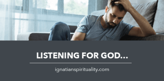 man looking deep in thought - stuck - text: Listening for God