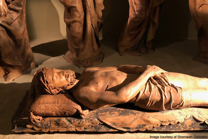 Jesus' body in Niccolo dell'Arca's Mourning over the Dead Christ – photo courtesy of Shemaiah Gonzalez