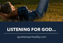man relaxing in a field - text: Listening for God
