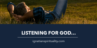 man relaxing in a field - text: Listening for God