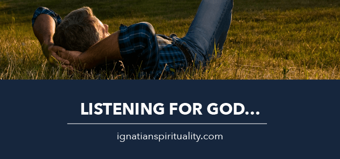 man relaxing in a field - text: Listening for God