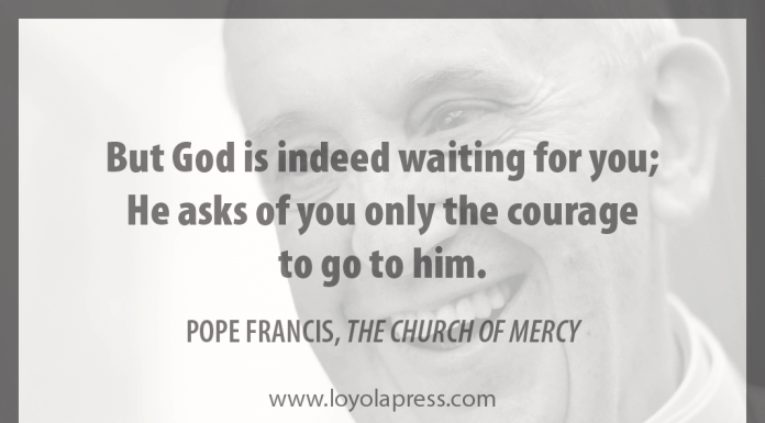 "But God is indeed waiting for you; He asks of you only the courage to go to him." - Pope Francis in "The Church of Mercy"
