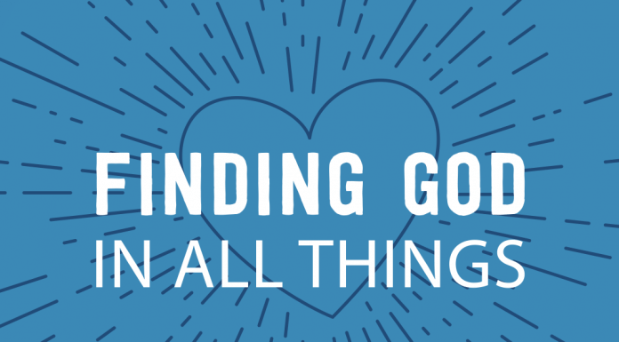 Finding God in All Things - text overlaid on heart