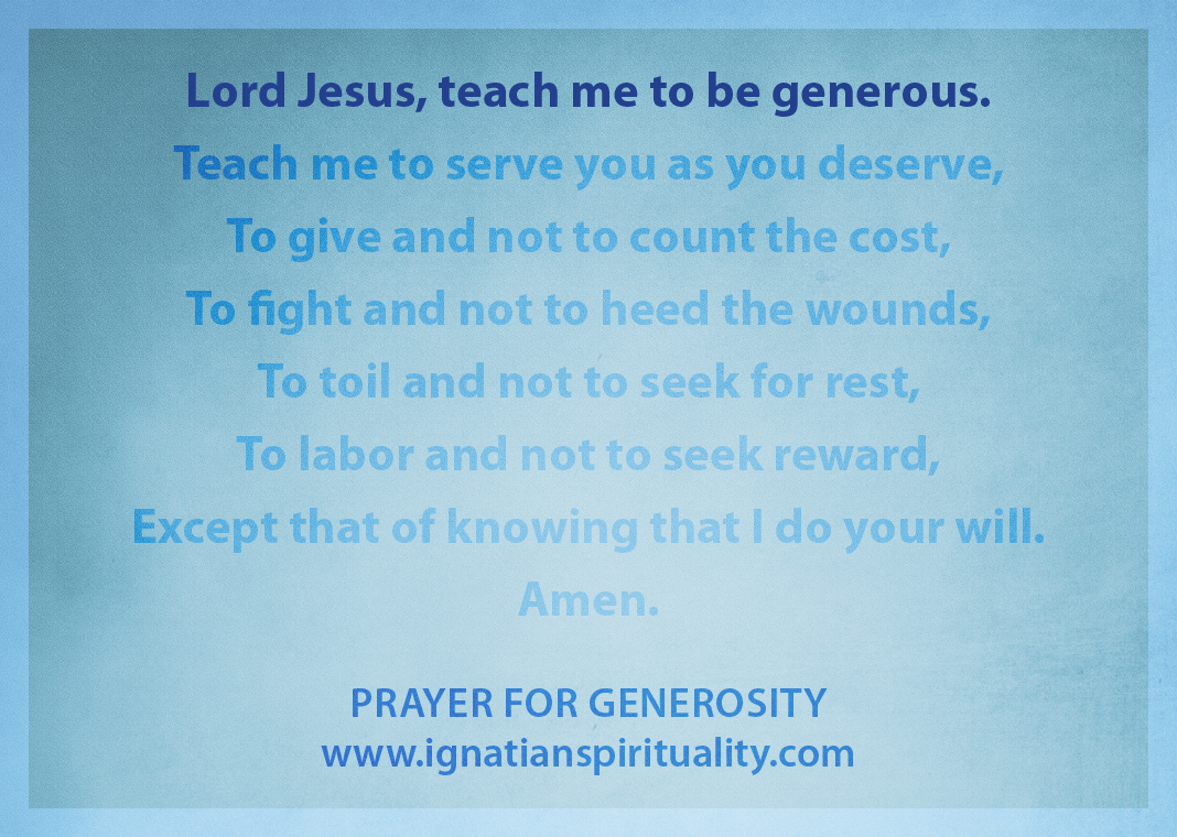 Prayer for Generosity - "Lord Jesus, teach me to be generous" line highlighted