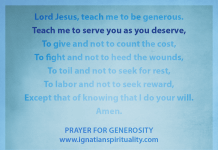 Prayer for Generosity - "Teach me to serve you as you deserve" line highlighted