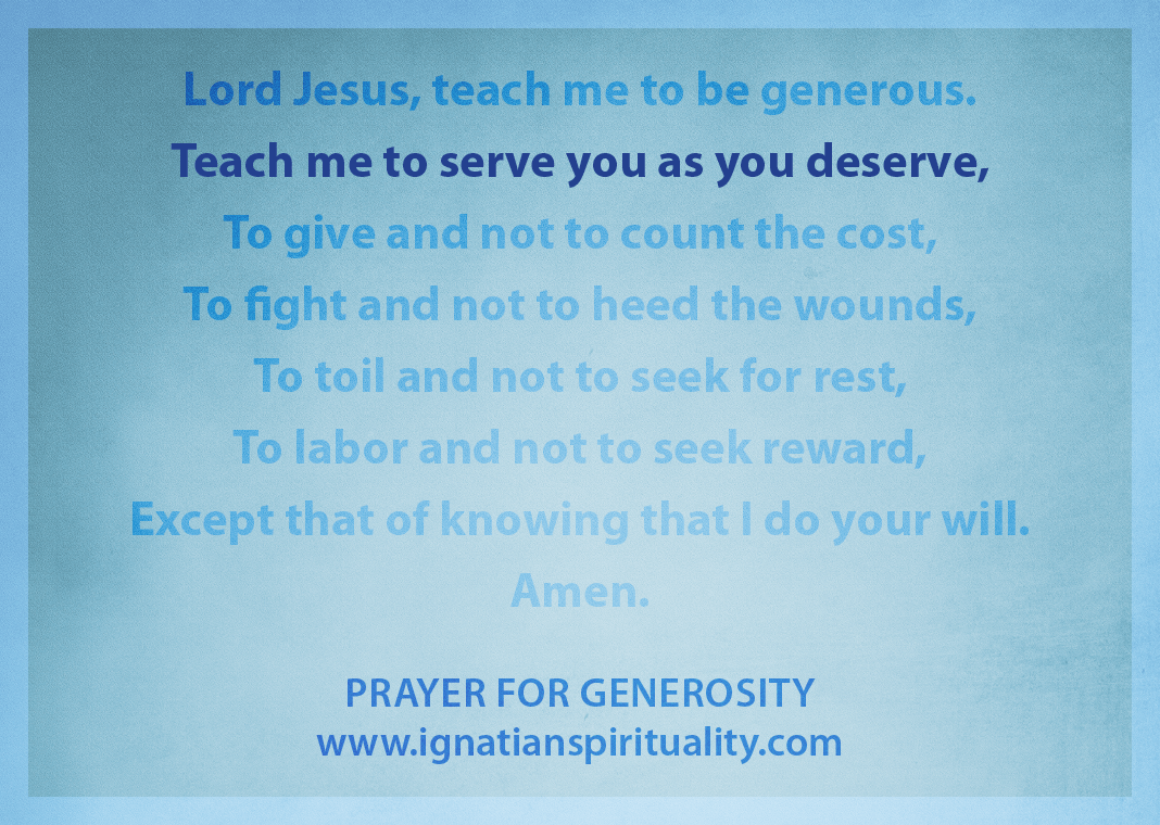 Prayer for Generosity - "Teach me to serve you as you deserve" line highlighted