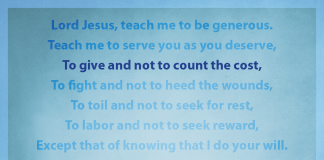 Prayer for Generosity - "To give and not to count the cost" line highlighted