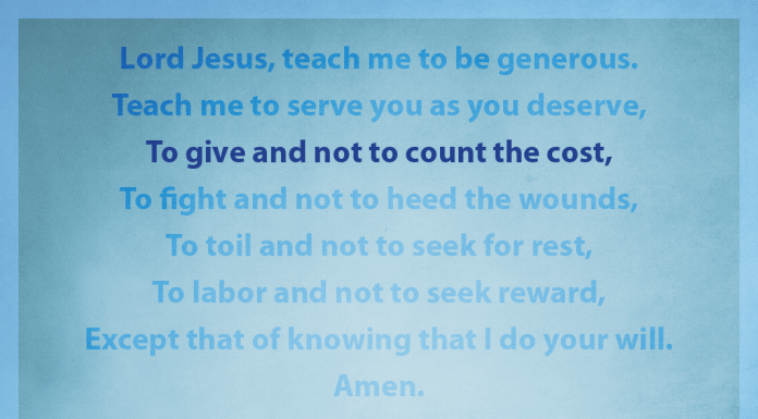 Prayer for Generosity - "To give and not to count the cost" line highlighted