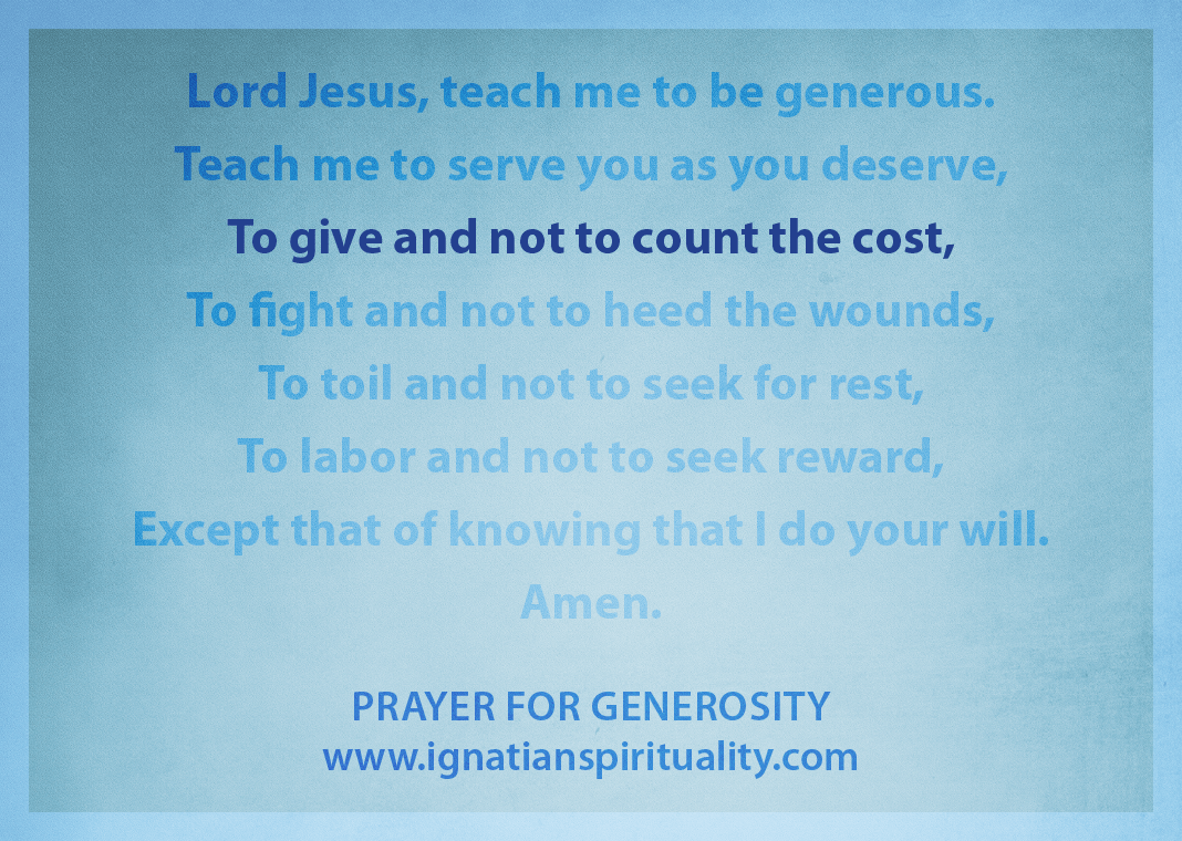 Prayer for Generosity - "To give and not to count the cost" line highlighted