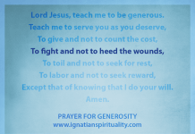 Prayer for Generosity - "To fight and not to heed the wounds" line highlighted