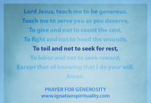 Prayer for Generosity - "To toil and not to seek for rest" line highlighted