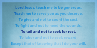 Prayer for Generosity - "To toil and not to seek for rest" line highlighted