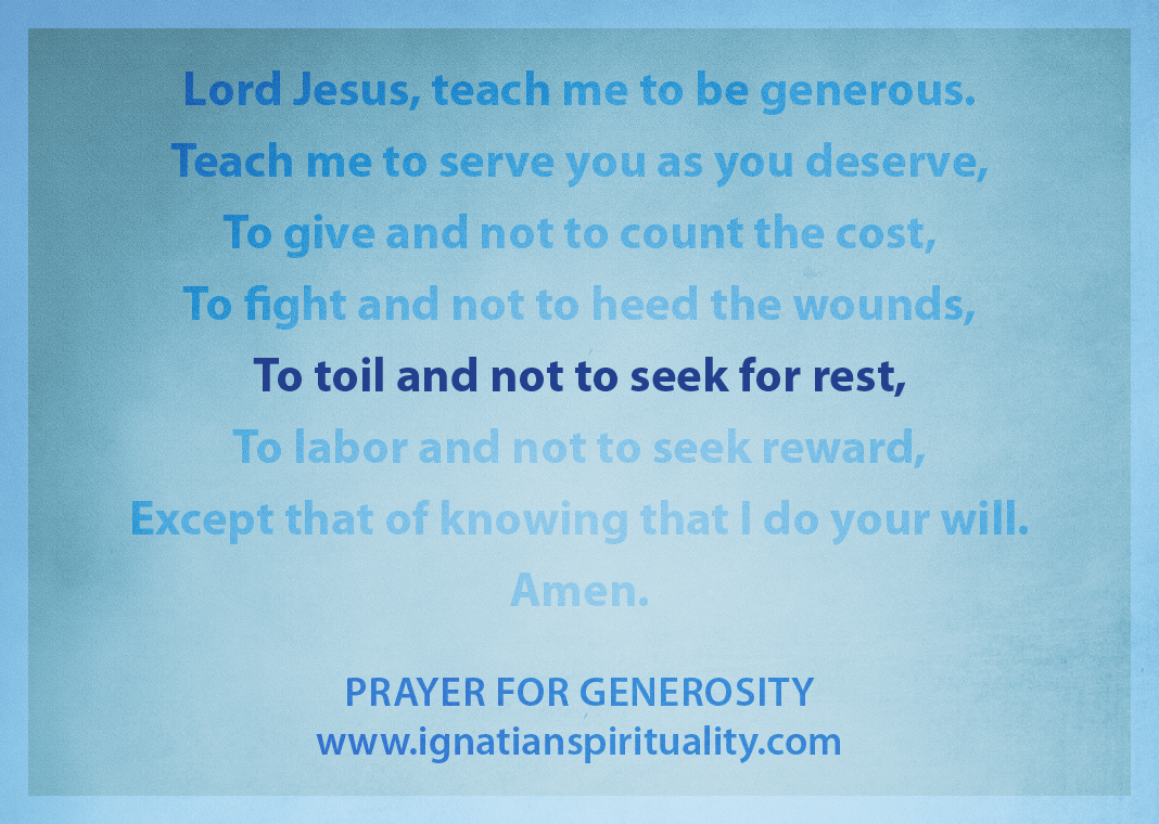 Prayer for Generosity - "To toil and not to seek for rest" line highlighted