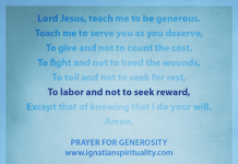 Prayer for Generosity - "To labor and not to seek reward" line highlighted