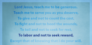 Prayer for Generosity - "To labor and not to seek reward" line highlighted