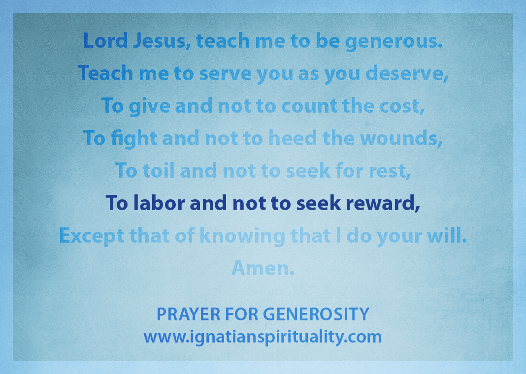 Prayer for Generosity - "To labor and not to seek reward" line highlighted